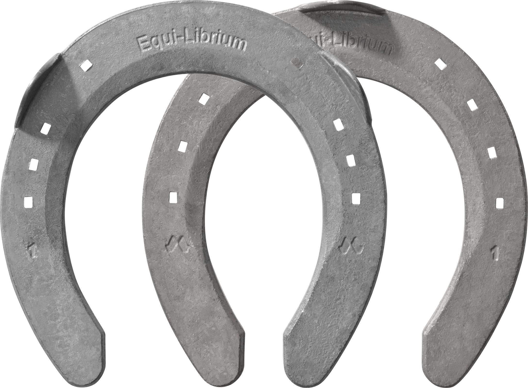 Mustad Equi-Librium horseshoes, front, side clips and toe clip, top view