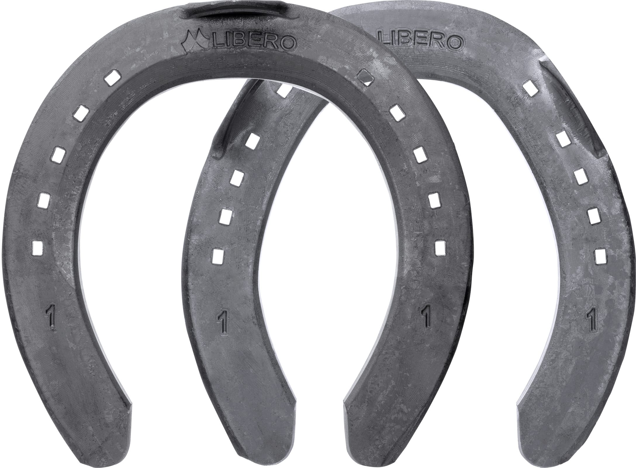 Mustad LiBero Concave horseshoes front and hind, top view