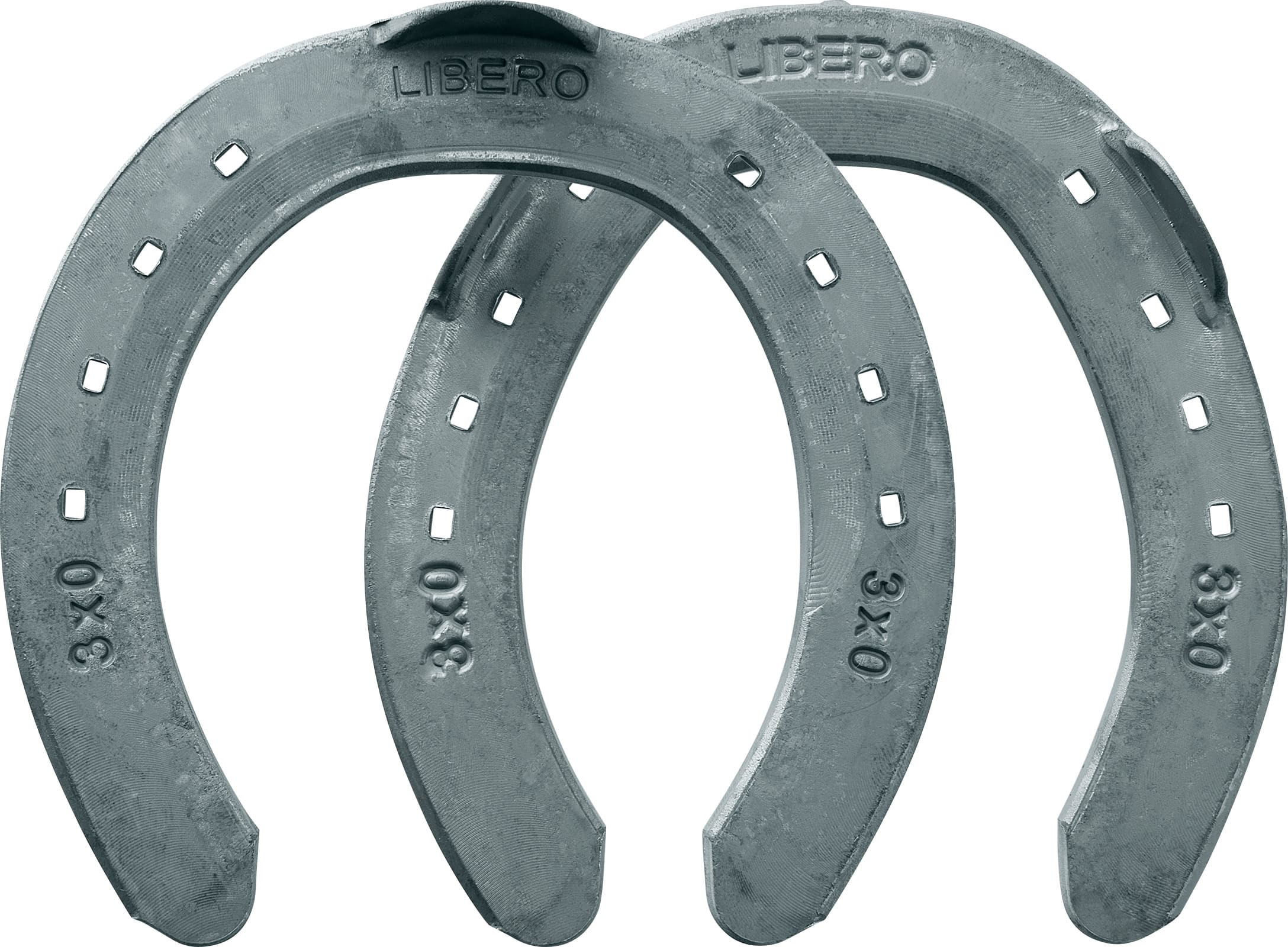 Mustad LiBero Pony horseshoes, front and hind, top view