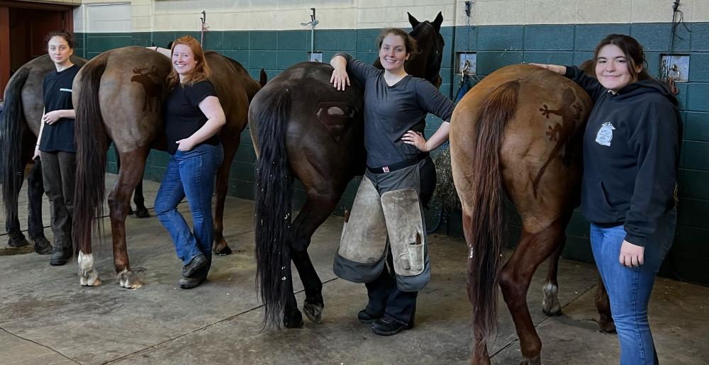 cornell university farrier students with horses