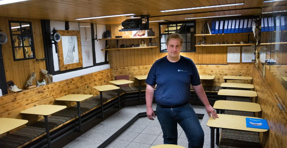 German farrier teacher Christoph Schweppe in his classroom