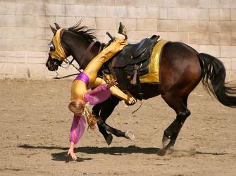 A girl in a vaulting training